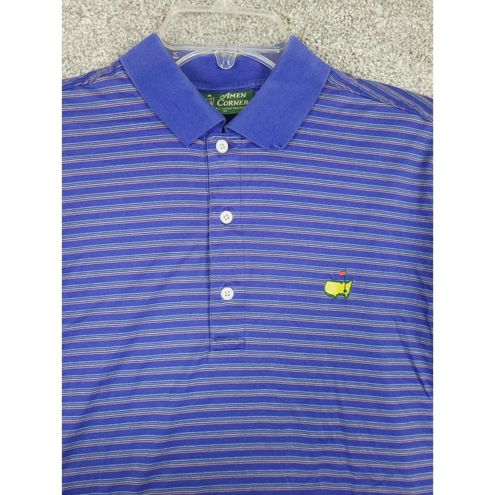 Amen Corner Polo Shirt Mens Medium Masters Collection Blue Short  Sleeve Striped